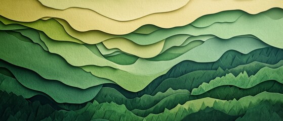 Wall Mural - abstract background made from paper cut. Copy space over paper. Bright pastel green, dark green, brown shade tone , paper layer shape are leaf, high detial