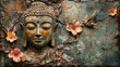 © Adi - abstract, beautiful Magical, Mystical image of a buddha, painted metal, weathered, flowers, birds, beautiful auro of peaceful energy all around