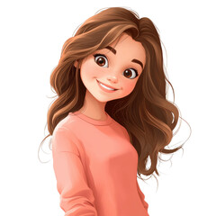 Poster - Joyful young girl smiling cozy indoor setting digital warm lighting friendly feel isolated on transparent background