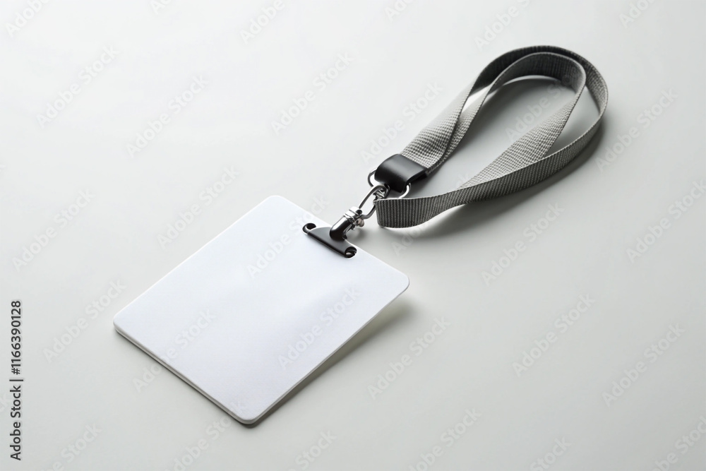 Blank white Employee id card mockup holder with lanyard. isolated on a ...