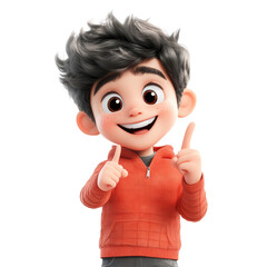 Poster - Cheerful animated boy celebrating bright studio character playful environment close-up view joyful concept isolated on transparent background