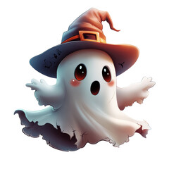 Poster - Haunted ghost character digital art fantasy theme whimsical environment front view spooky concept isolated on transparent background
