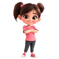 Poster - Cheerful cartoon girl pose animation studio character design bright colors front view playful concept isolated on transparent background