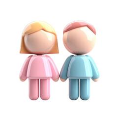 Poster - Playful interaction between cartoon couple digital space bright environment creative perspective isolated on transparent background
