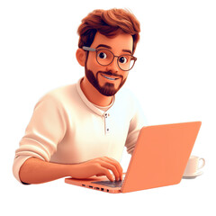Poster - Young professional working on laptop at home office digital content creation modern environment creative concept isolated on transparent background