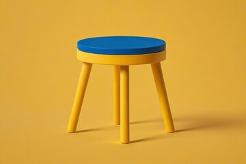 yellow and blue stool with wooden legs on a yellow background