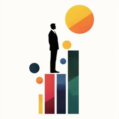 Poster - Abstract Business Growth Concept with Silhouetted Man and Colorful Bars