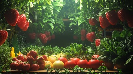 Vibrant garden filled with ripe fresh vegetables.