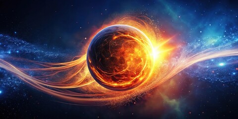 Wall Mural - Fiery Celestial Body Exploding with Energetic Cosmic Streams in a Starry Expanse