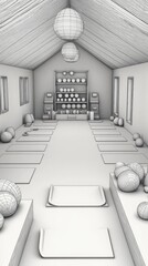 Poster - A serene yoga studio with mats and exercise balls, designed for relaxation and wellness.