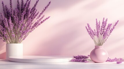 Wall Mural - Serene Lavender Minimalism: Stones, plants, and a calm purple backdrop.