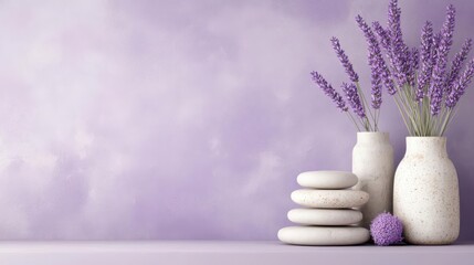 Wall Mural - Serene Lavender & Stones: A Zen-like Still Life