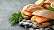 © Hospital man - Delicious salmon sandwiches kitchen setting food photography culinary presentation close-up view gourmet recipe inspiration