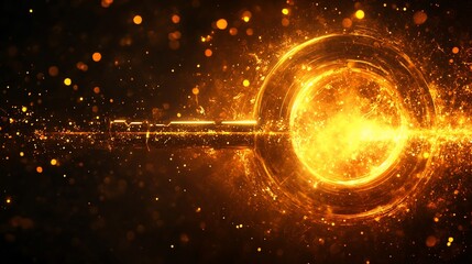 Wall Mural - a glowing, abstract representation of a key surrounded by swirling particles and light.