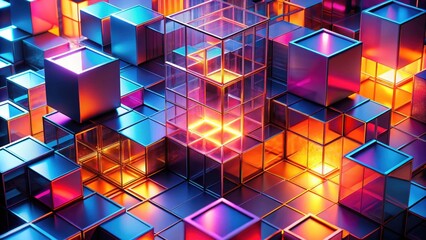 Wall Mural - abstract composition of illuminated cubes in vibrant hues