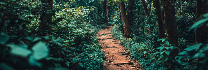 Wall Mural - beautiful green forest with lush plant life growing on the ground, generative ai