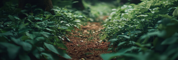 Wall Mural - beautiful green forest with lush plant life growing on the ground, generative ai