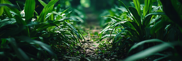 Wall Mural - beautiful green forest with lush plant life growing on the ground, generative ai