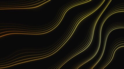 Abstract retro wavy golden lines pattern motion design dark background. Seamless loop animation