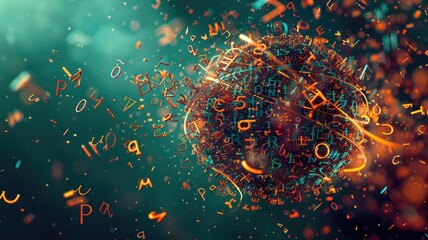 Poster - Abstract picture about view of a digital code display with colorful neon lights. The group of data gathering symbolizing the complexity of programming and coding perfect for cyber style design. AIG53.