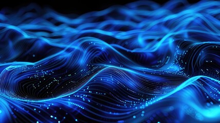 Poster - Wonderful picture of blue light wave, sparkling particles scattered across space background, create abstract bokeh effect perfect for designs that aim to evoke a sense of energetic and fantasy. AIG53.