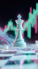 Poster - dynamic chess scene featuring glowing white king on chessboard