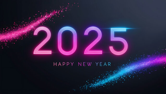 Happy New Year 2025 Neon Light Text New Year.