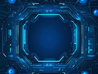 Poster - A futuristic digital interface featuring glowing blue circuitry and a central empty space.