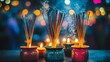 © alisya - Night temple incense burning, candles, bokeh
