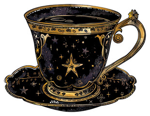Wall Mural - PNG Elegant celestial-themed tea cup