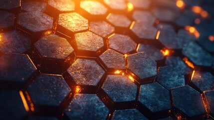Poster - A close-up of hexagonal tiles with glowing effects, creating a futuristic ambiance.