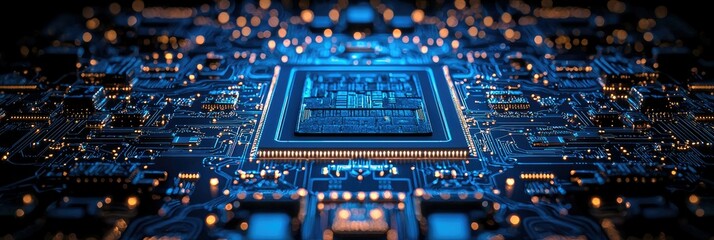Poster - A close-up view of a circuit board showcasing intricate electronic components and connections.