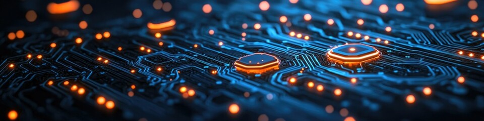 Poster - A close-up view of a circuit board with glowing elements, highlighting technology and innovation.