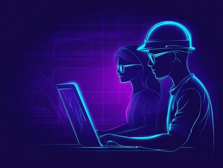 Aufkleber - Two individuals working on a laptop, emphasizing technology and collaboration.