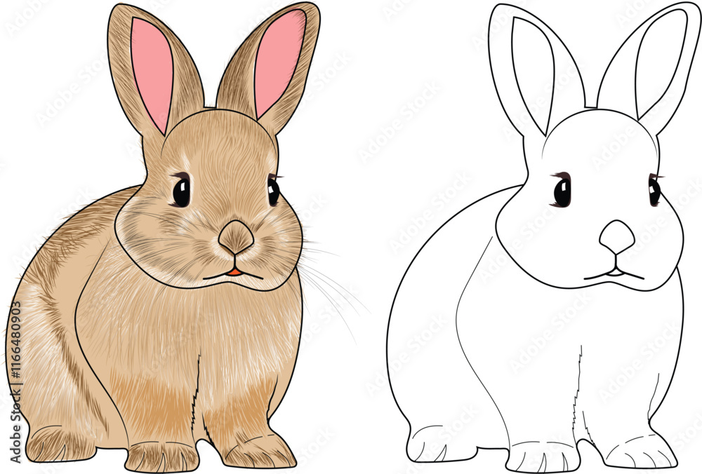 Rabbit vector illustration clipart. Coloring page or coloring book for ...