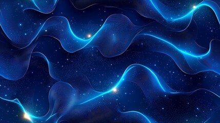 Wall Mural - Celestial Waves: A Symphony of Blue Nebulae and Glowing Cosmic Dust