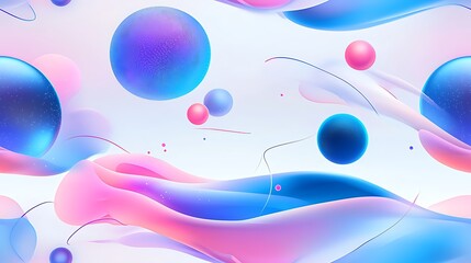 Sticker - Abstract Colorful Spheres and Waves: A Digital Art Piece