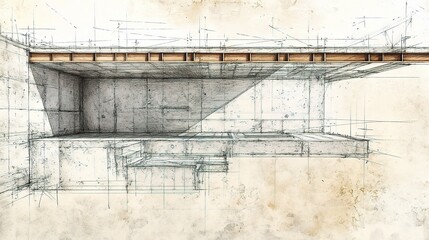 Poster - Detailed Architectural Drawing of Building Foundations and Structures