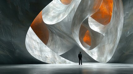 Poster - A person stands before abstract, swirling structures in a dramatic, illuminated space.