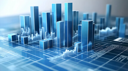 Poster - 3D cityscape with data visualization elements.
