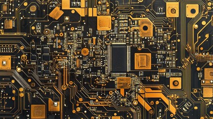 Poster - Close-Up of Intricate Electronic Circuit Board with Fine Details