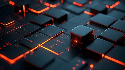 Poster - abstract digital landscape with glowing circuitry.