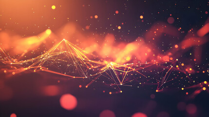 Poster - Abstract digital landscape with glowing lines and particles.