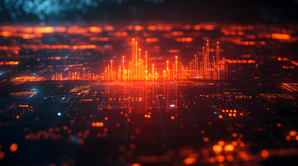 Poster - abstract digital landscape with glowing data visualizations.