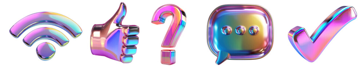 Poster - Iridescent social media png cut out element set, transparent background