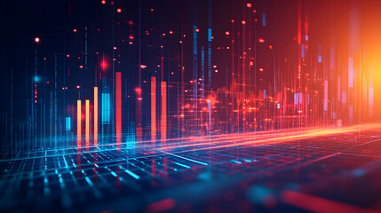 Poster - Abstract digital landscape with data visualization elements.