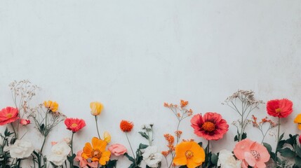 Wall Mural - Vibrant wildflowers display a variety of colors and shapes, thriving against a gentle light background that enhances their natural charm