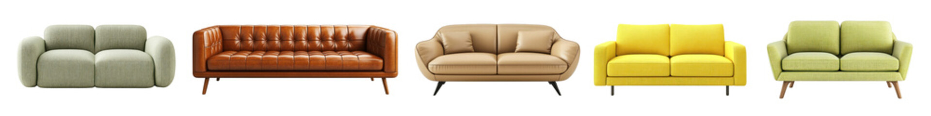 PNG Colorful modern sofas display, element set on transparent background