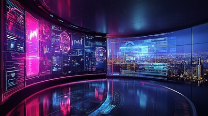 Poster - High-Tech Interactive Office Space with Smart Screens and Views