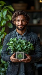 Wall Mural - Proud Executive Holding Eco Friendly Building Certification Plaque  Showcasing Commitment to Sustainable Corporate Environment